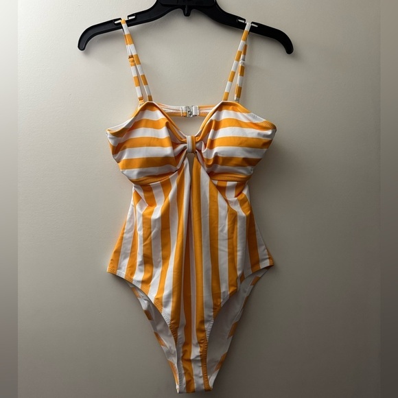 Cupshe Other - Cupshe Striped Yellow and White One-Piece Swimsuit